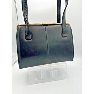 Vintage Best Black Structured Handbag‎ Gold Frame Talon Zippers Mid Century